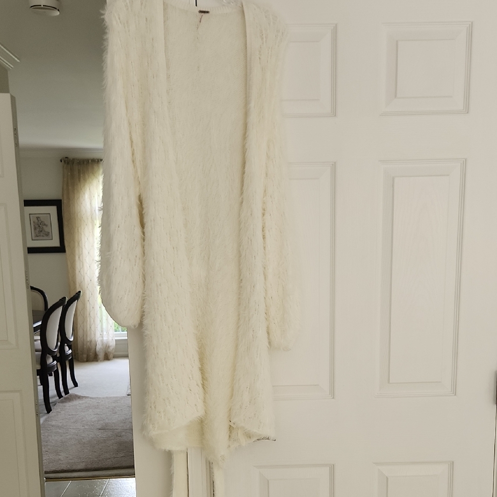Free People Cream Knit Sweater 40"l With Tie